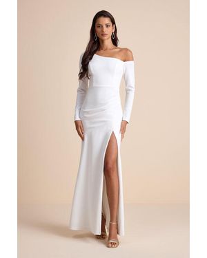 Lulus Elegant Sensation Asymmetrical Pleated Maxi Dress - Natural