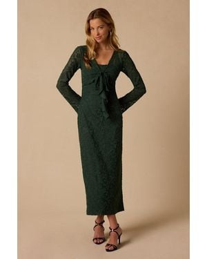 Lulus Simone Emerald Lace Tie-Front Midi Dress - Green