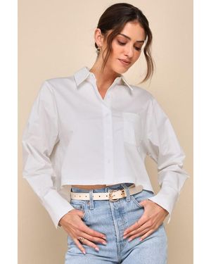 Lulus Effortlessly Elevated Cropped Button-Up Top - White