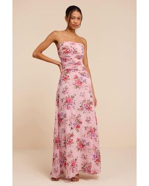 Lulus Tanya Multi Satin Pleated Maxi Dress - Pink