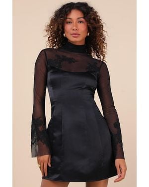 Lulus Exceptional Muse Satin Mock Neck Mini Dress - Black