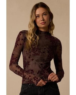 Lulus Tini Floral Velvet Long Sleeve Top - Brown