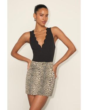 Lulus Admired Poise Scalloped V-Neckline Sleeveless Bodysuit - Black