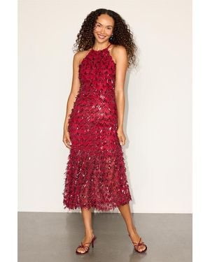 Lulus Fallon Sequin Halter Midi Dress - Red