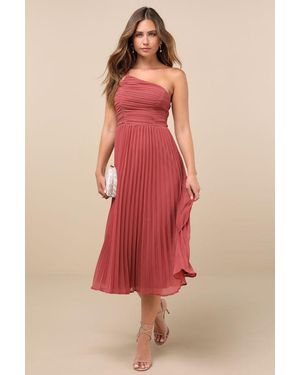 Lulus Wondrous Muse Rusty Rose Pleated One-Shoulder Midi Dress - Red
