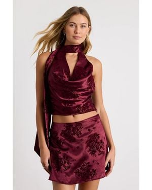Lulus Corvina Satin Jacquard Cowl Sash Tank Top - Red