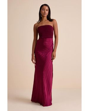Lulus Nyrah Satin Pleated Strapless Maxi Dress - Red