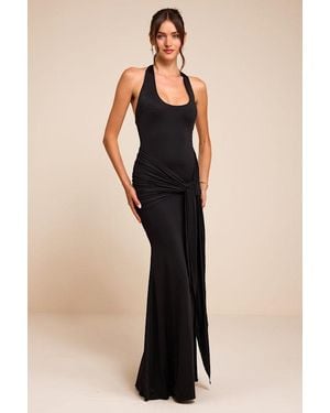 Lulus Rosalia Jersey Knit Sash Tie Halter Maxi Dress - Black