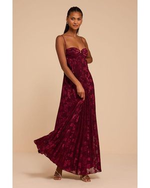 Lulus Brilliant Allure Floral Pleated Maxi Dress - Red