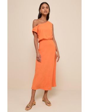 Lulus Casual Enchantment Linen Off-The-Shoulder Midi Dress - Orange