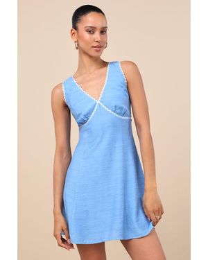Lulus Arelie Rickrack Sleeveless Mini Dress - Blue