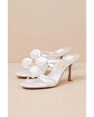 Dolce Vita Linzy True Satin Rosette High Heel Slide Sandals - Natural