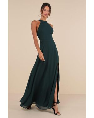 Lulus Confidently Charismatic Emerald Backless Halter Maxi Dress - Blue