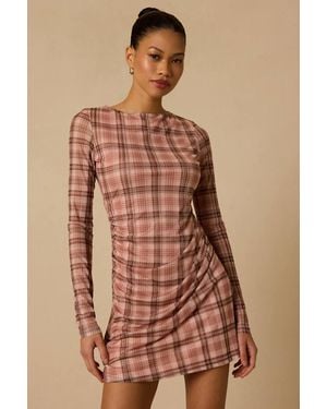 Lulus Cazzie Plaid Backless Mini Dress - Brown