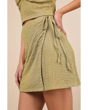 Lulus Luxe Cuteness Lime Textured Faux-Wrap Mini Skirt - Green