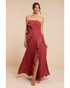 Lulus Brylee Rusty Rose Pleated Ruffled Maxi Dress - Red