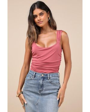 Lulus Cut Out For Summer Rusty Rose Ruched Tie-Back Bodysuit - Blue