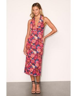 Lulus Diona Multi Floral Halter Midi Dress - Pink