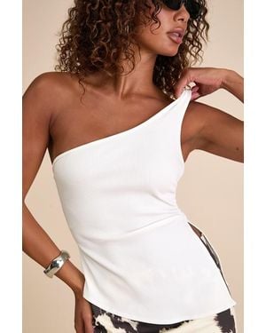 Lulus Jenima Ribbed Knit One-Shoulder Tank Top - Natural