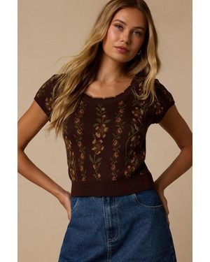 Lulus Devin Floral Short Sleeve Jumper - Brown