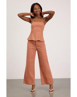 Lulus Tristen Terracotta Embroidered Wide-Leg Trousers - Brown