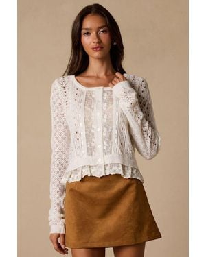 Lulus Terrence Lace Sheer Cardigan Jumper - Natural