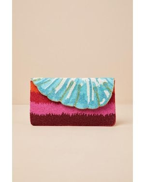 Lulus Rozina Multi Striped Beaded Leaf Clutch - Pink