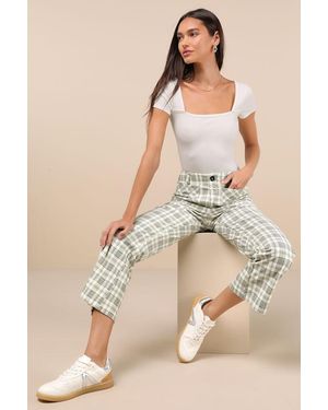 Lulus Modish Behavior Cream And Plaid Corduroy High-Rise Trousers - Natural