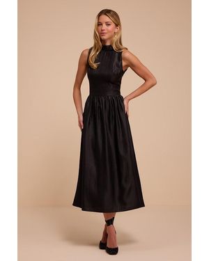 Lulus Rivia Satin Backless Mock Neck Midi Dress - Black