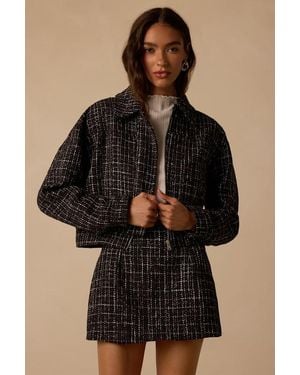 Lulus Shaelyn Tweed Cropped Bomber Jacket - Black