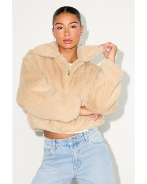 Lulus Eliah Faux Fur Collared Zip-Front Jacket - Blue