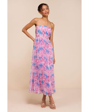 Lulus Kymani Multi Floral Pleated Midi Dress - Pink