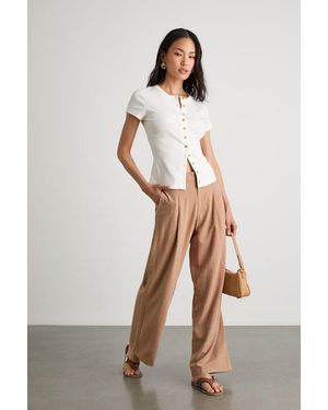 Lulus Siyana Pinstriped Linen Straight Leg Trouser Pants - Natural