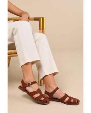 Lulus Rigmore Chocolate Suede Fisherman Sandals - Natural