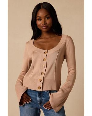 Lulus Bastian Camel Button-Front Cardigan Jumper Top - Natural