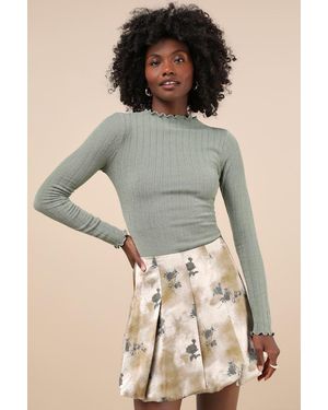 Lulus Darling Curation Mottled Floral Bubble-Hem Mini Skirt - Green