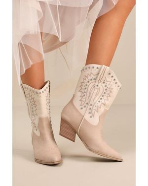 Dolce Vita Aledo Multi Suede Studded Mid-Calf Western Boots - Natural