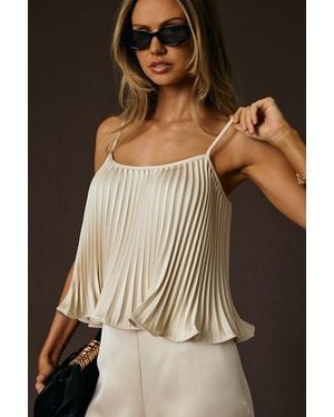 Lulus Caspian Cream Satin Pleated Cami Top - Brown