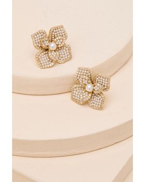 Lulus Moxie 14Kt Pearl Flower Stud Earrings - Black