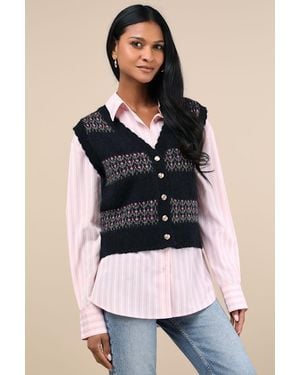 Lulus Winter Classic Floral Jumper Vest - Black