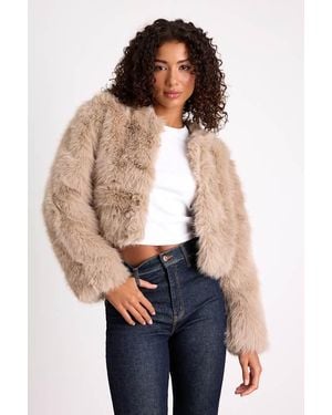 Blank NYC Xylona Faux Fur Cropped Jacket - Blue