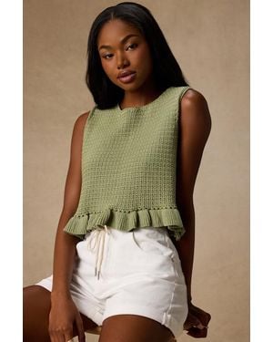 Lulus Flouncin' Around Dusty Cropped Ruffled Jumper Tank - Green
