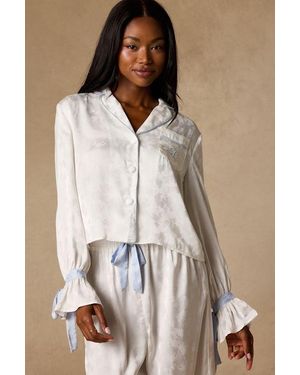 Lulus Dahlia Satin Jacquard Two-Piece Pyjama Set - White
