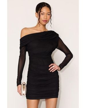 Lulus Darla Mesh One-Shoulder Long Sleeve Mini Dress - Black