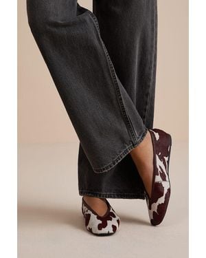 SCHUTZ SHOES Courtney Animal Calf Hair Leather Flats - Black