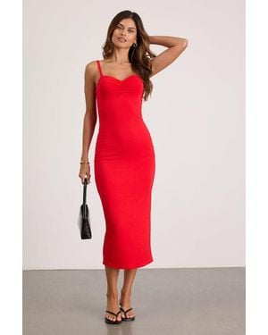 Lulus Dalene Jersey Knit Bodycon Midi Dress - Red