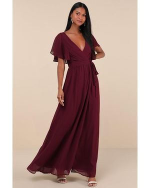 Lulus Convincing Grace Flutter Sleeve Wrap Maxi Dress - Red