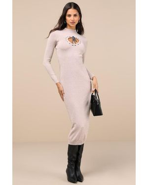 Daisy Street Beloved Presence Heather Cutout Midi Sweater Dress - Natural