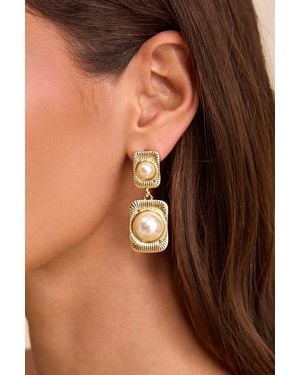 Lulus Farley Textured Pearl Statement Earrings - Brown