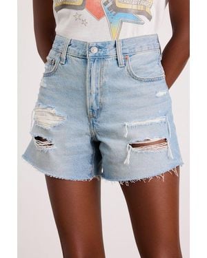 Levi's Ribcage Light Wash Distressed High-Rise Denim Shorts - Blue